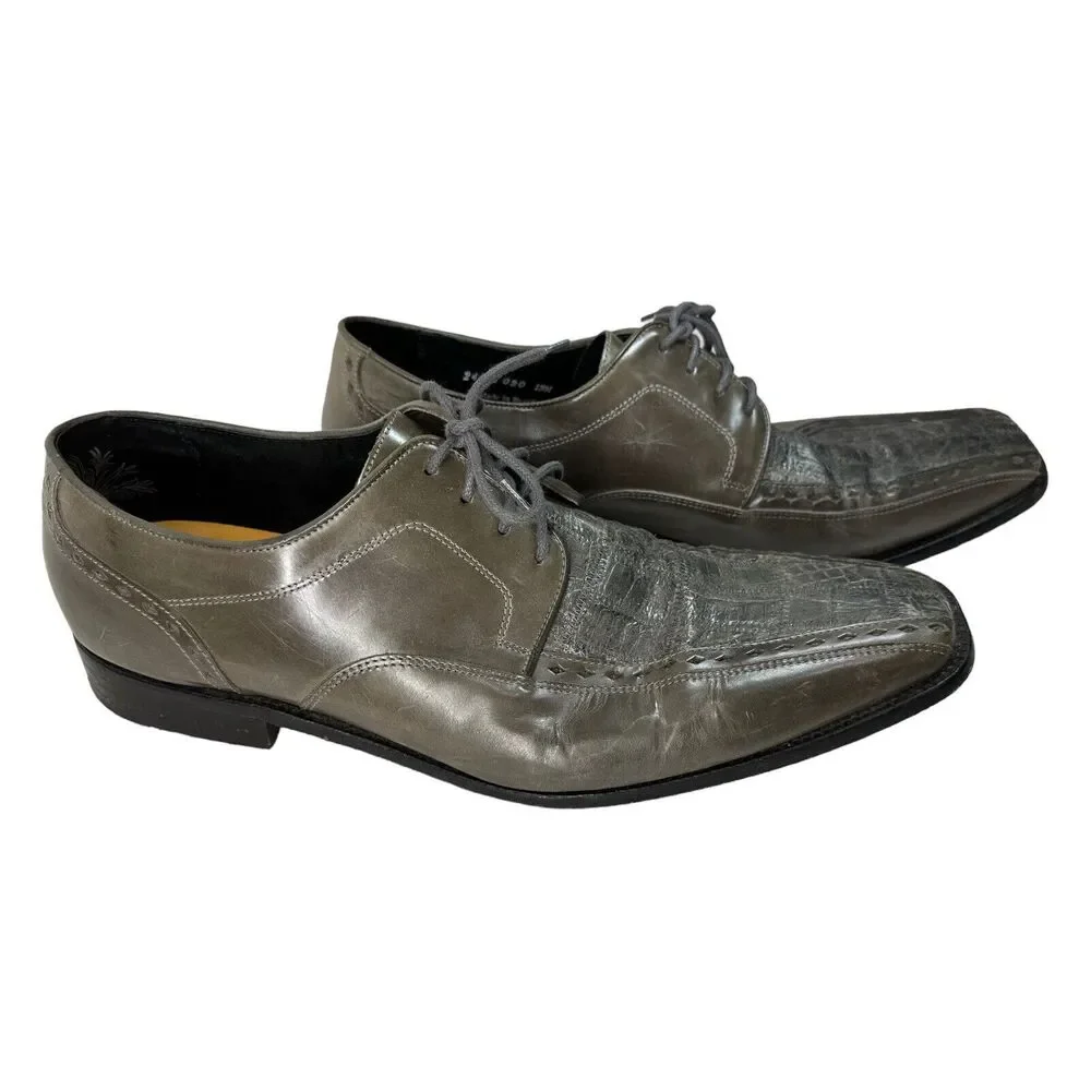 Men's Dress Shoes Oxford Gray 2-Tone Alligator Size 13 M STACY ADAMS 24466